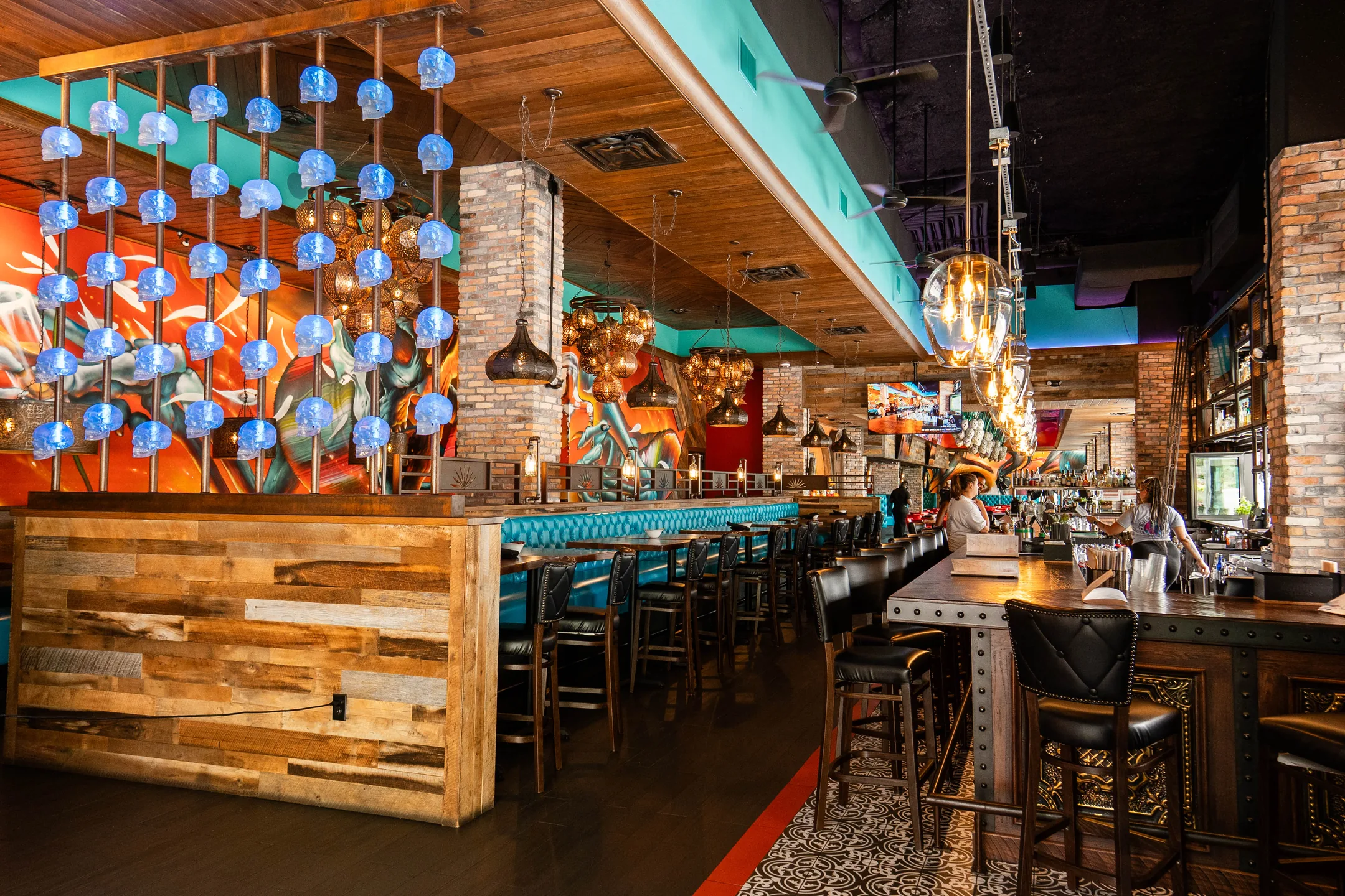 The bar at Agave Bandido, lit up for the night
